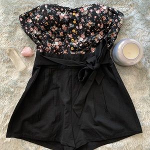 Papaya sleeveless black and floral print romper